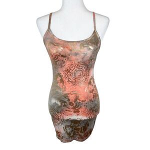 BKE Tank Top Women Medium Gold Pink Shiny Tie Dye Tunic Sleeveless Slip Casual